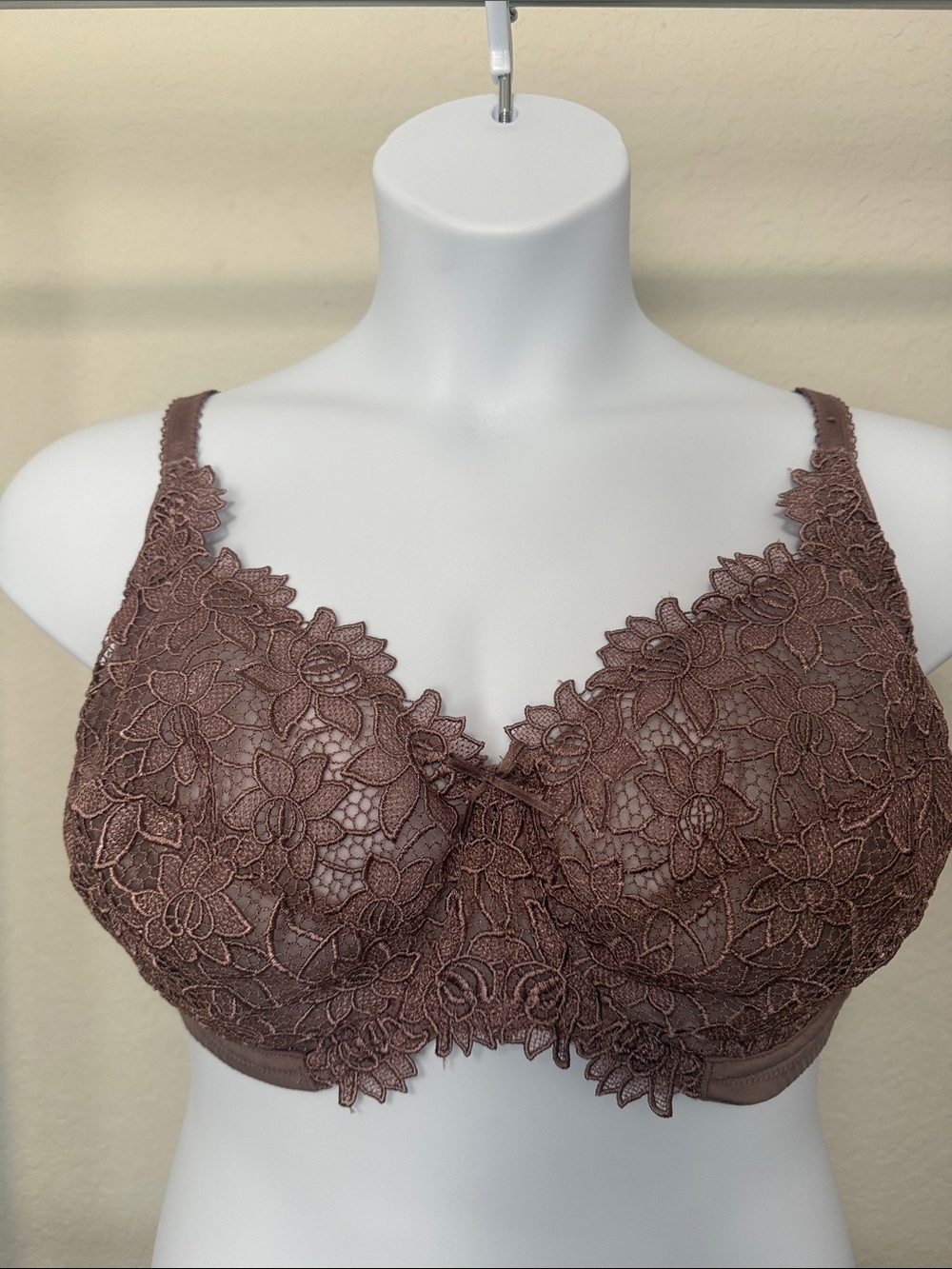 Mauve Lace Embroidered Unlined Full Coverage Bra Size 42DD